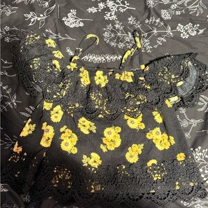 NOBO Black and Yellow Floral Lace Blouse